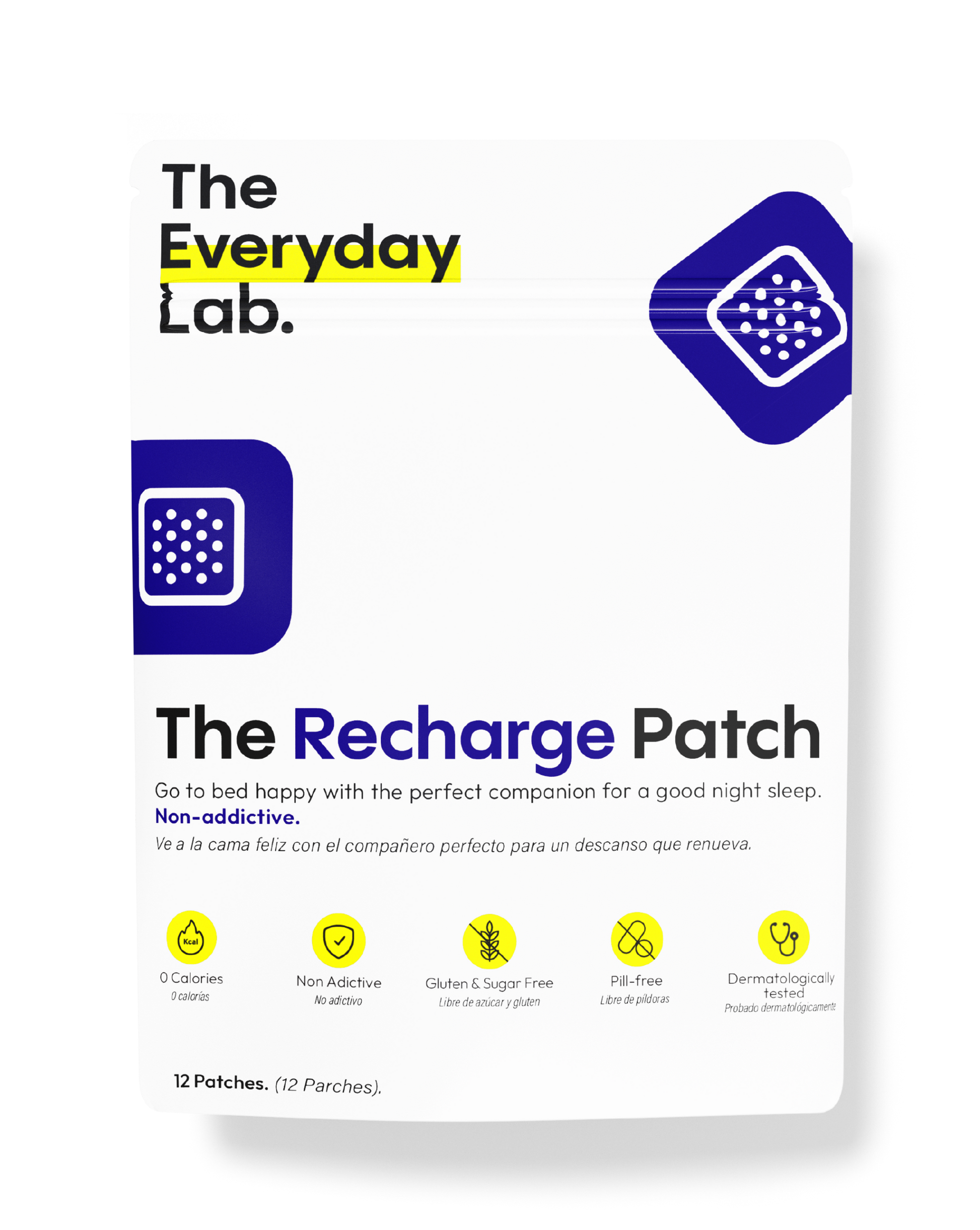 Empaque de The Recharge Sleeping Patch parche transdérmico para mejorar el sueño profundo y natural