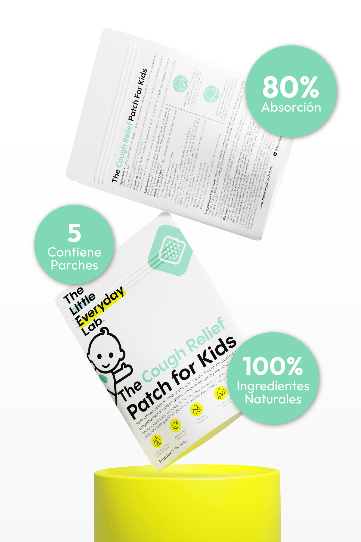 Parche para la Tos Infantil de The Everyday Lab con extractos herbales para aliviar la tos seca y congestión en niños.
