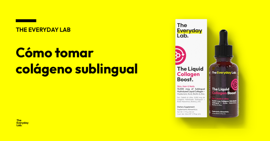 Cómo tomar colágeno sublingual: The Liquid Collagen Boost de The Everyday Lab, gotero y caja del producto