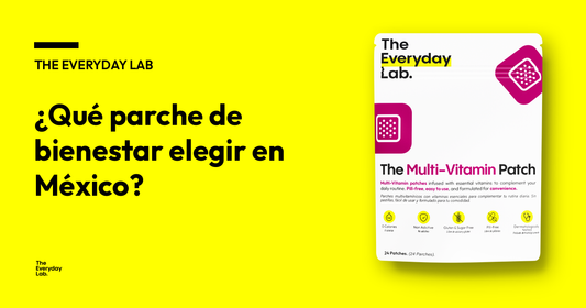 Parche de bienestar multivitamínico de The Everyday Lab, aprobado por Cofepris, sobre fondo amarillo de la marca