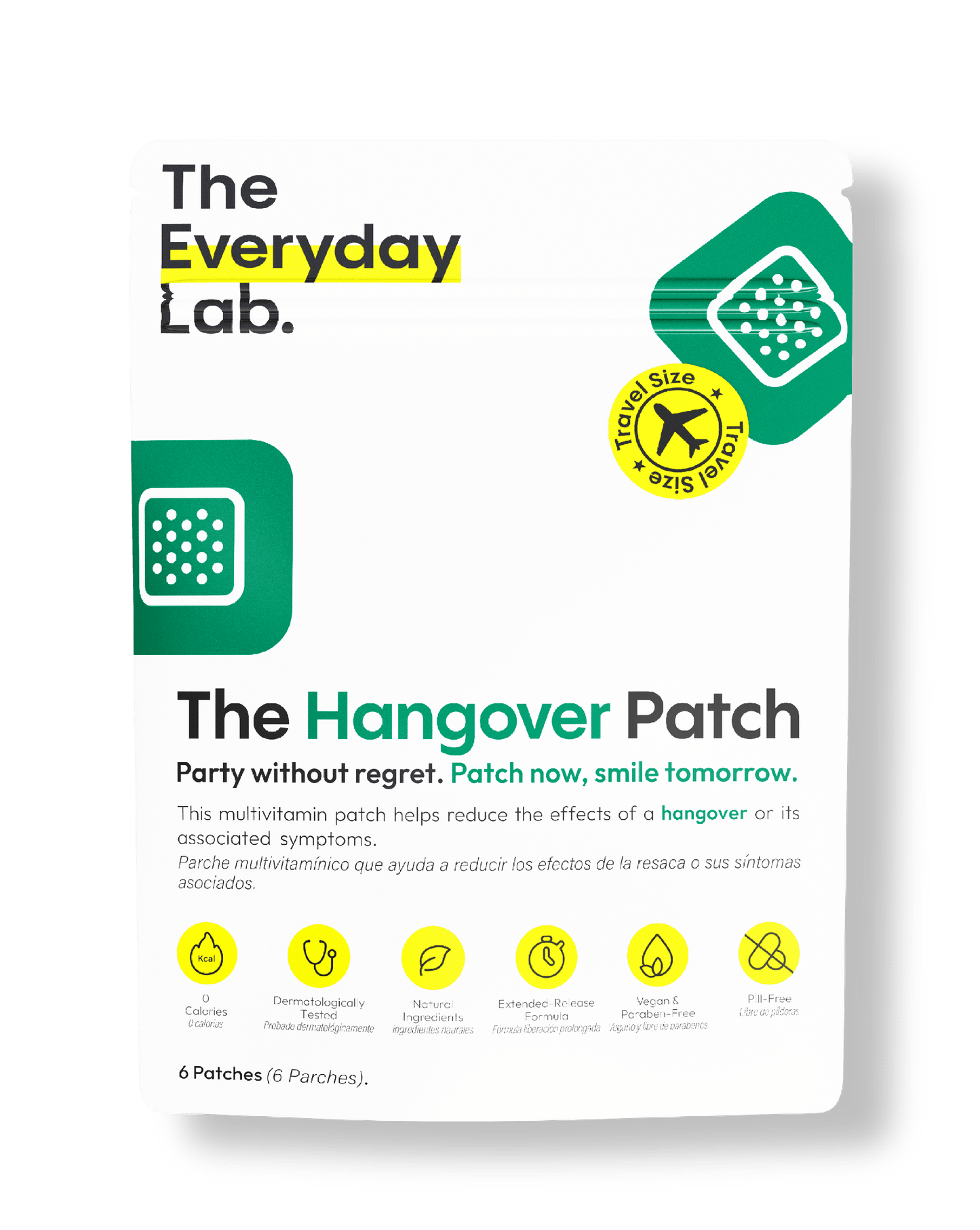 Paquete de 6 parches anti cruda The Hangover Patch tamaño viaje para recuperación efectiva