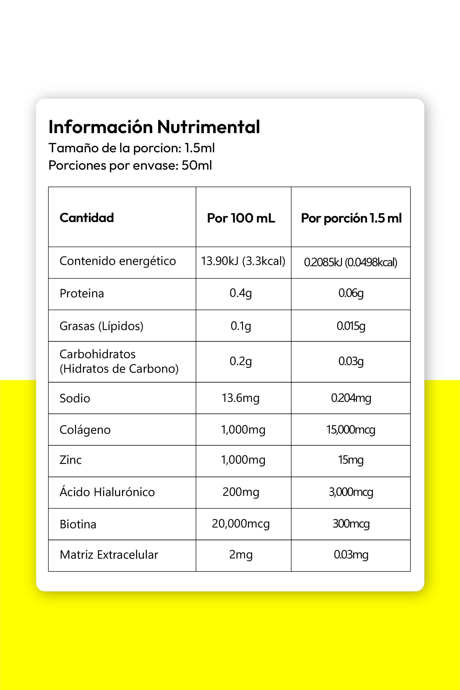 Tabla informativa sobre los beneficios del suplemento de colágeno líquido The Liquid Collagen Boost.