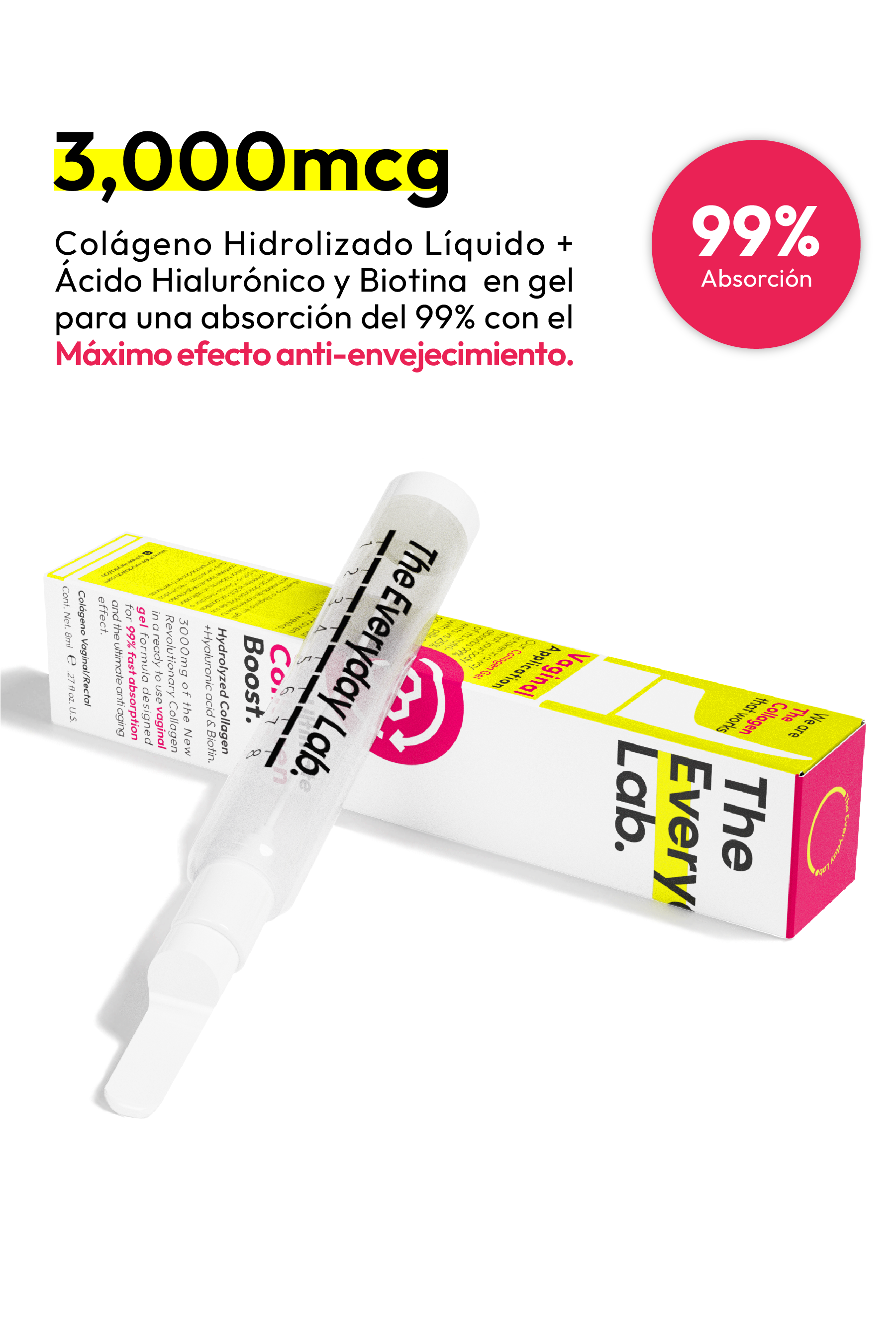 Imagen del producto "Colageno Hidrolizado" sobre un fondo blanco, con la inscripción "3,000mcg".