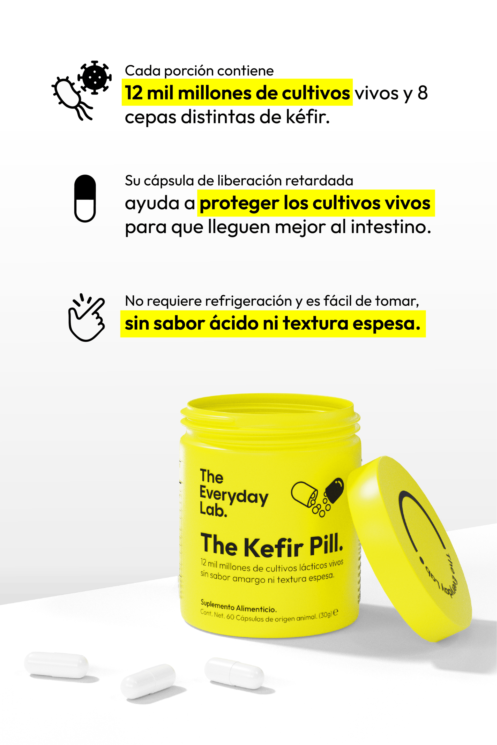 Modo de uso The Kefir Pill - dos cápsulas diarias para tu microbiota
