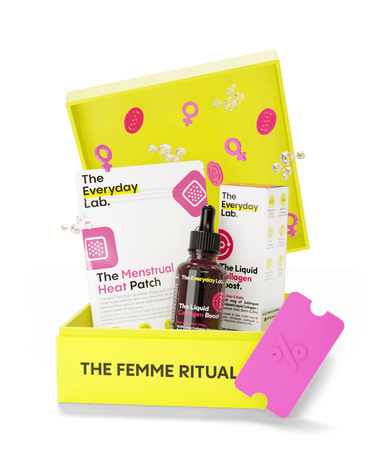 Kit The Femme Ritual de The Everyday Lab: colágeno líquido sublingual y parche menstrual térmico