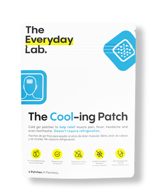 Parche frío para dolor The Cool-ing Patch gel frío para fiebre, dolor de cabeza y migraña para adultos y niños sin refrigeración.