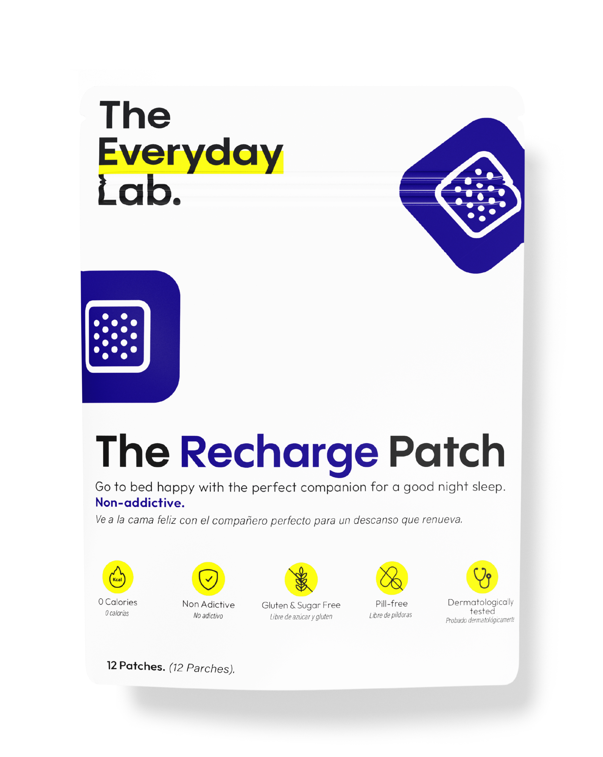 Empaque de The Recharge Sleeping Patch parche transdérmico para mejorar el sueño profundo y natural