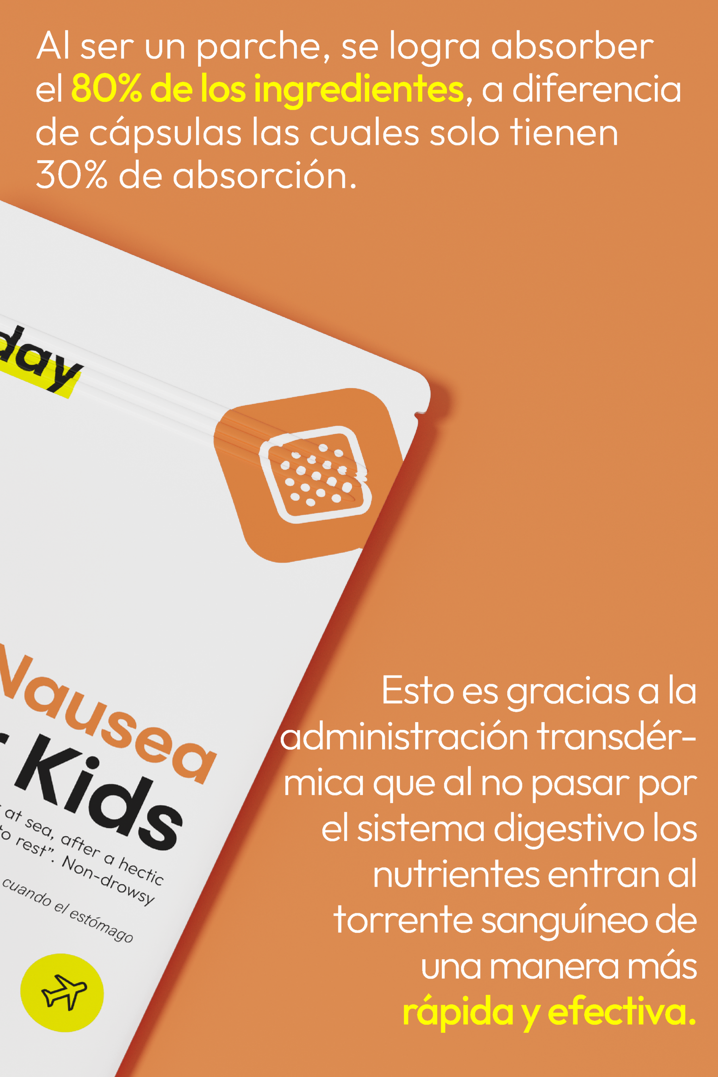 Imagen informativa del parche infantil con explicación visual sobre su administración transdérmica.