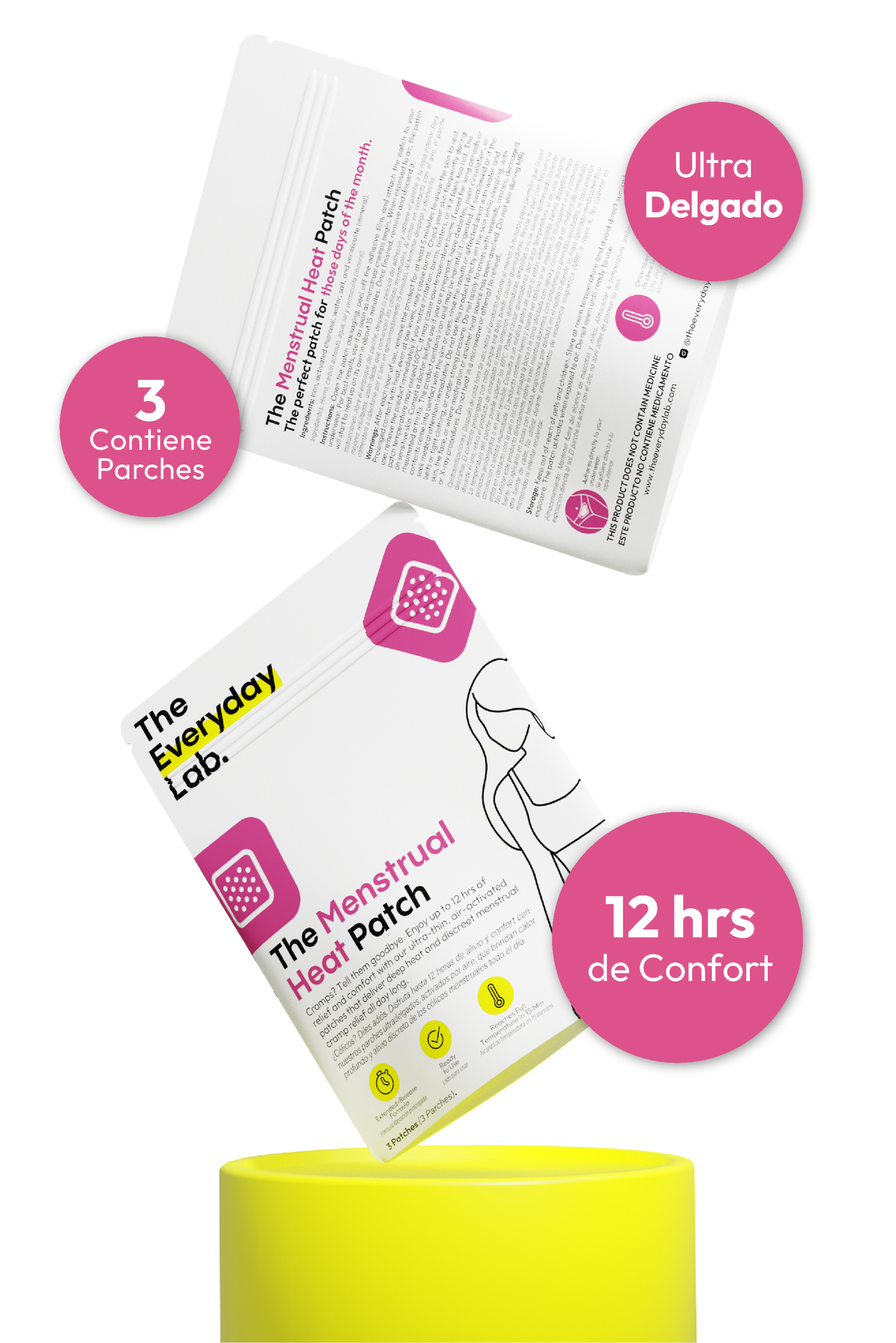 Parche caliente menstrual ultra delgado con hasta 12 horas de confort y presentación de 3 parches.